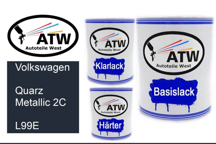 Volkswagen, Quarz Metallic 2C, L99E: 1L Lackdose + 1L Klarlack + 500ml Härter - Set, von ATW Autoteile West.